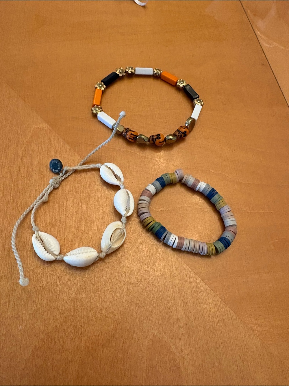 Set of 3 Boho Bracelets - Shell, Multicolor Disc, Halloween- Girls
